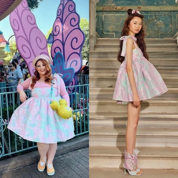 WOLF & BADGER Floral Embossed Tulle Sleeveless Bow Strap Babydoll‎ Puff Dress XS - Picture 3 of 14